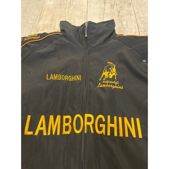 Lamborghini Racing Jacket Mens XXL Black Yellow Embroidered Quilted Bomber Coat